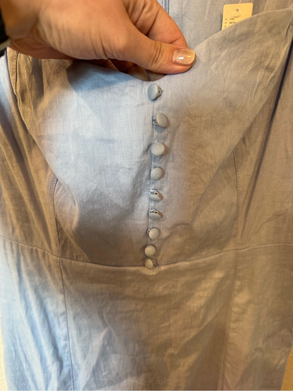 Anthropologie Light Blue Midi Dress Size M| Cap Sleeve Fitted Linen Blend NWT - Picture 3 of 11